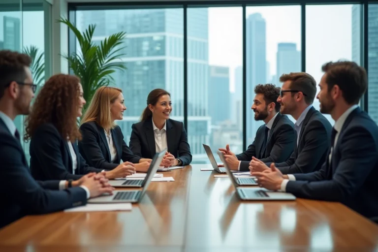 Groupe de professionnels en réunion dans un bureau moderne