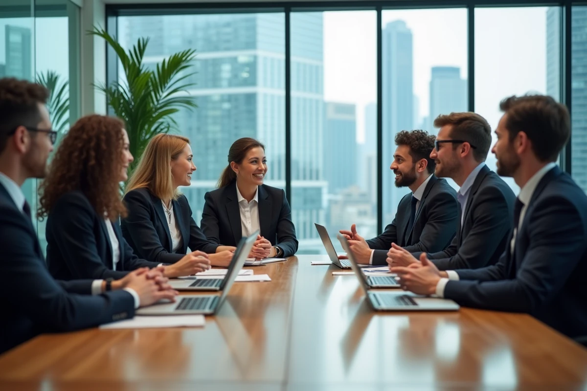 Groupe de professionnels en réunion dans un bureau moderne